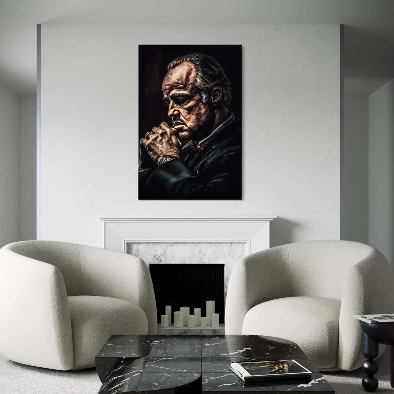 Stijlvol godfather schilderij op dibond in minimalistisch interieur