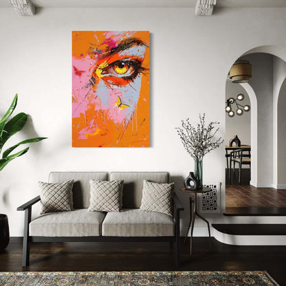 abstract-plexiglas-schilderij in minimalistische woonkamer