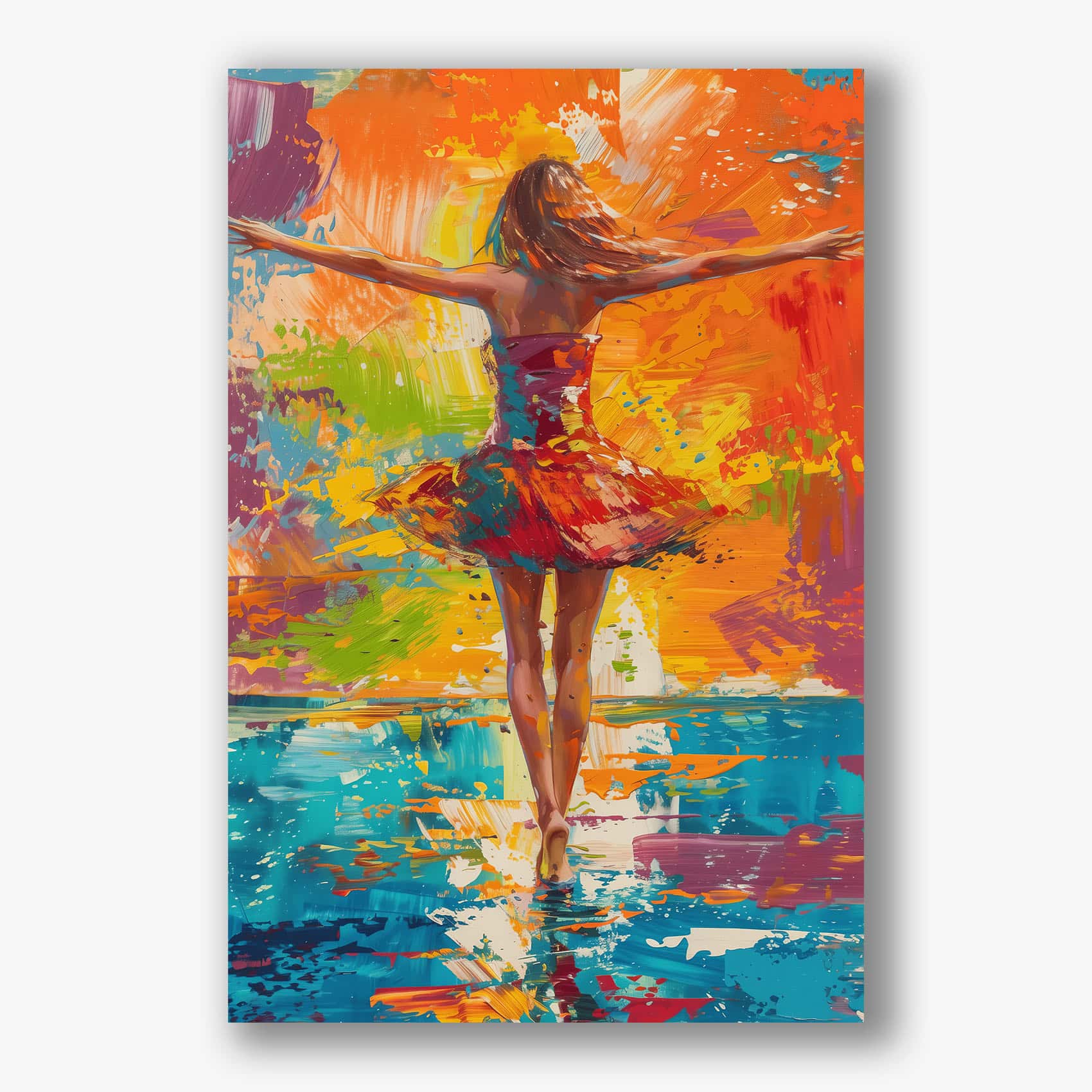 abstract schilderij van een vrouw dansend in verf op plexiglas