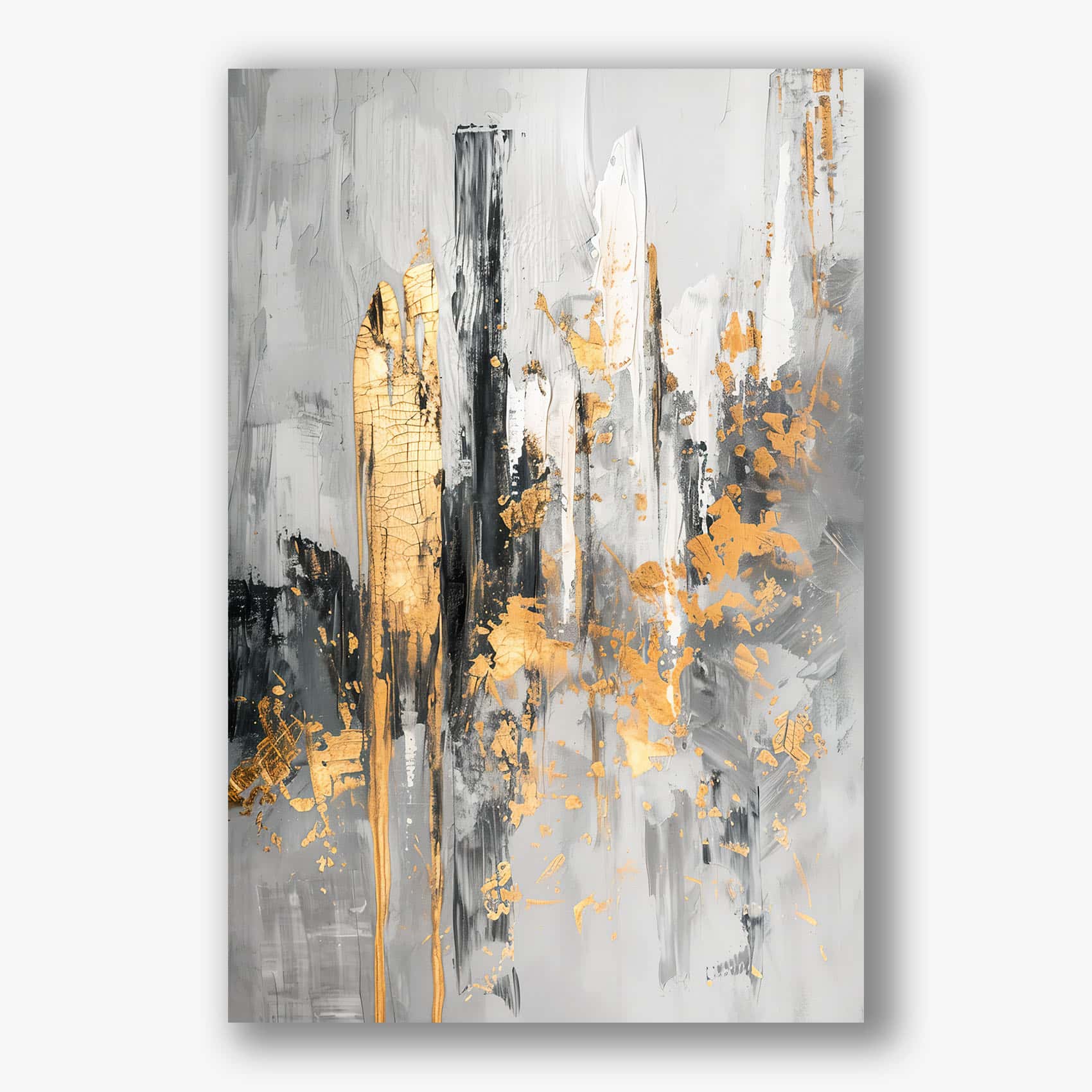 Abstract schilderij in grijs, wit en goudtinten met een moderne uitstraling