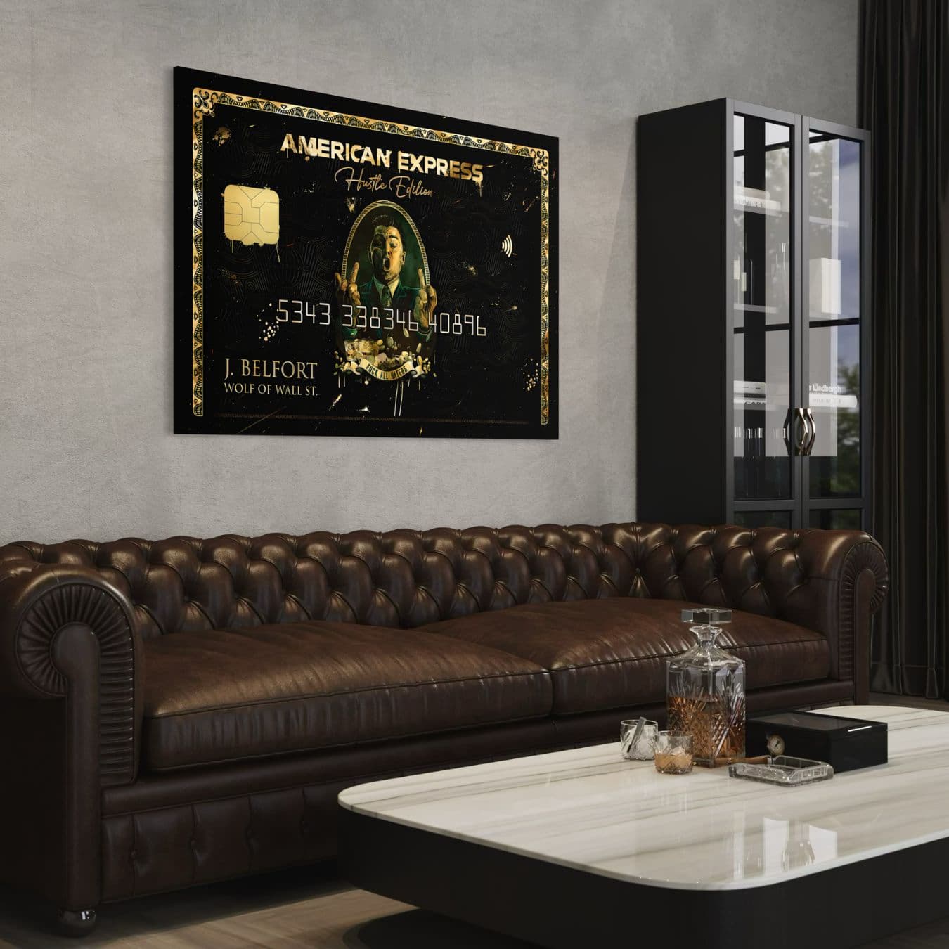 Canvas schilderij met luxe creditcard design boven bank.