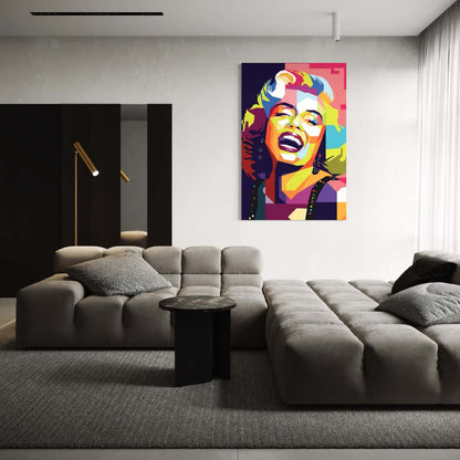 Canvas kunstwerk Marilyn Monroe in stijlvol luxe interieur geplaatst.