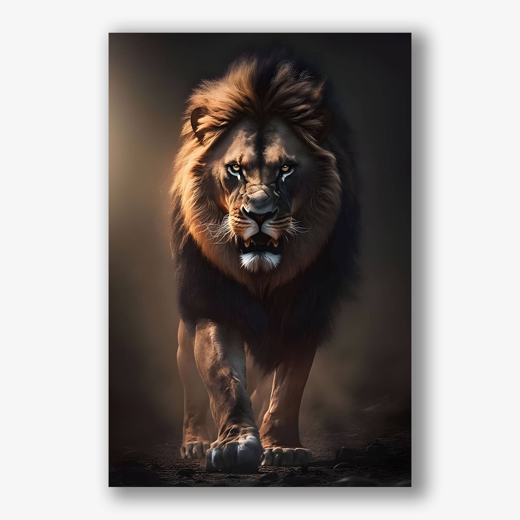 Indrukwekkende leeuw wanddecoratie met donkere sfeer