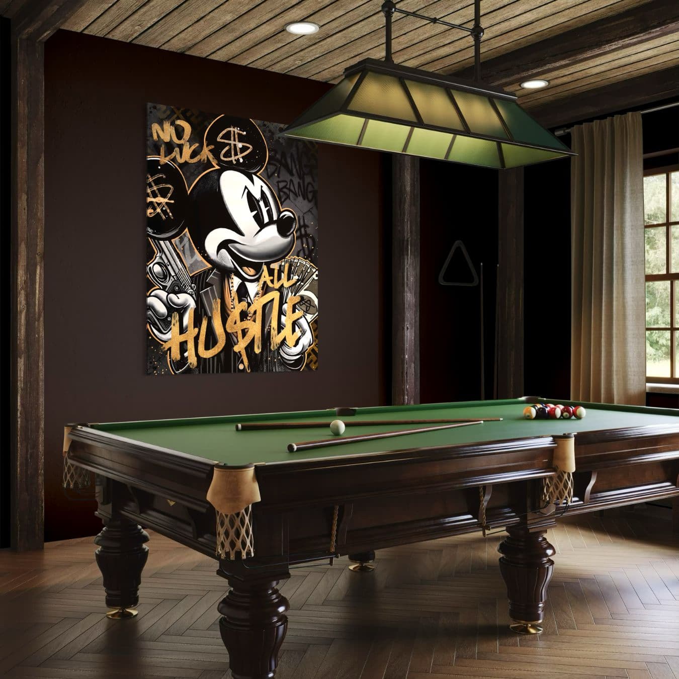 gangster canvas muurdecoratie mickey mouse in biljartkamer