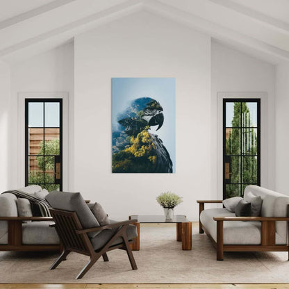 Canvas muurdecoratie van papegaai en natuur gecombineerd