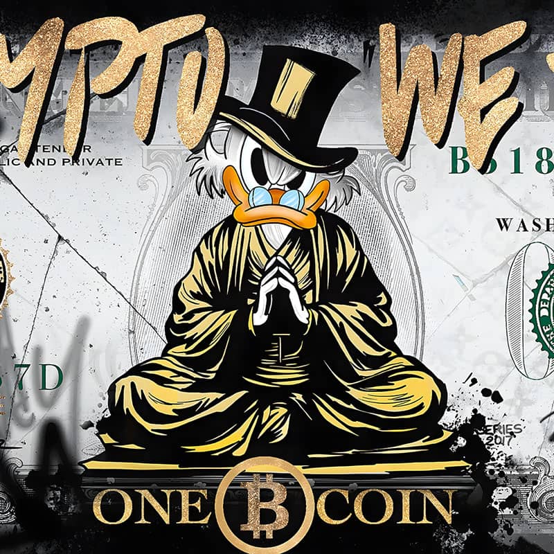 Plexiglas schilderij met bitcoin en crypto kunst als muurdecoratie