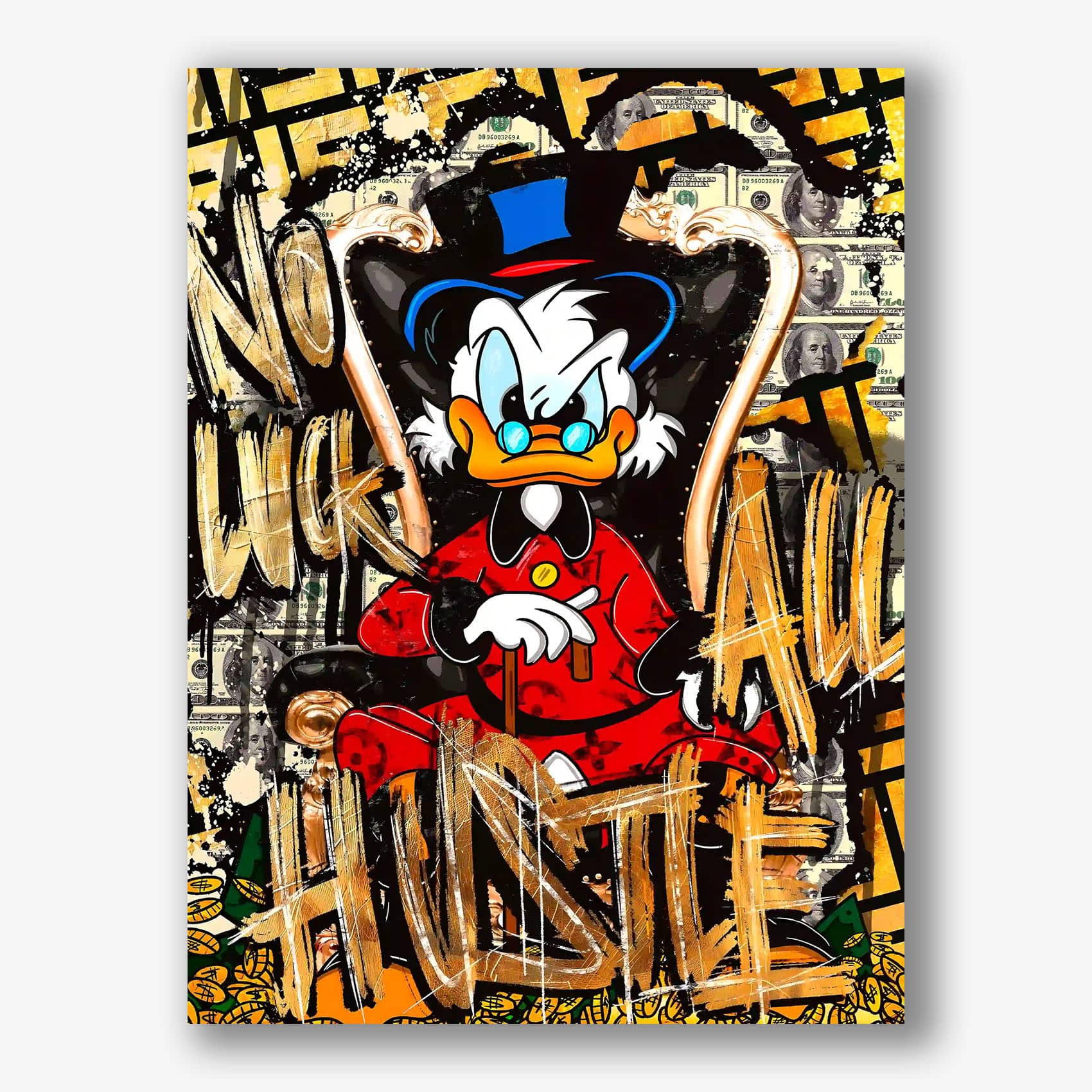 Streetart schilderij van Dagobert Duck met No Luck quote canvas
