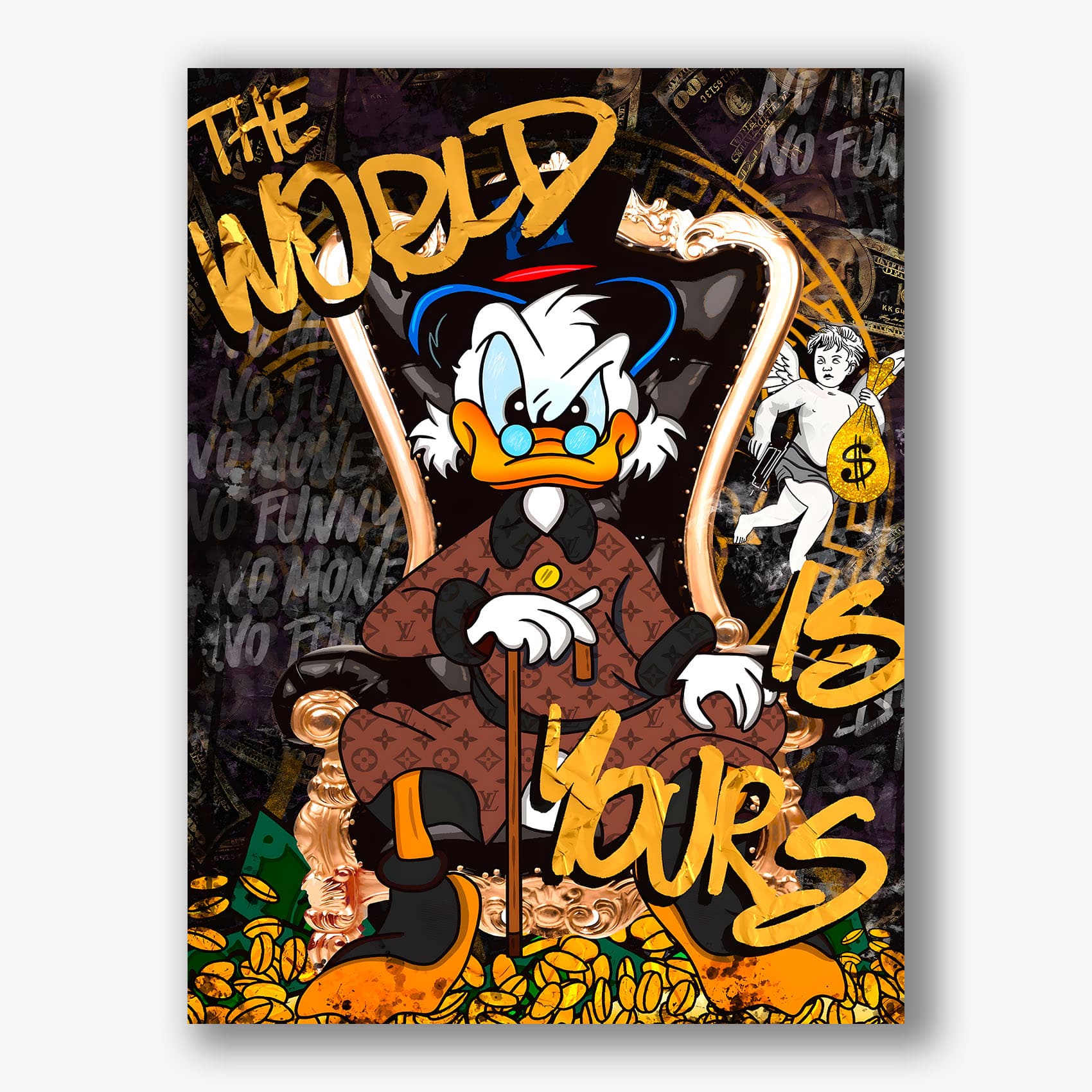 Popart schilderij van Dagobert Duck op troon op canvas