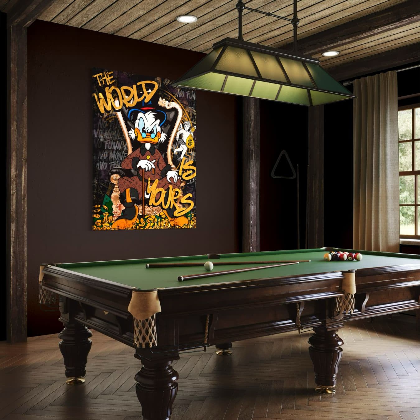 Wanddecoratie op dibond met Dagobert Duck in luxe setting