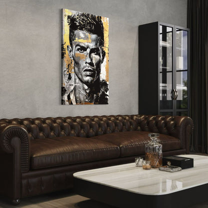Wanddecoratie op dibond van Ronaldo in stoer industrieel interieur.