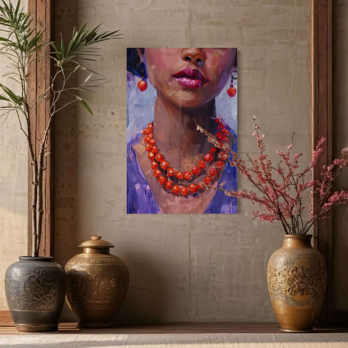 dibond schilderij van een afrikaanse vrouw in mooi interieur