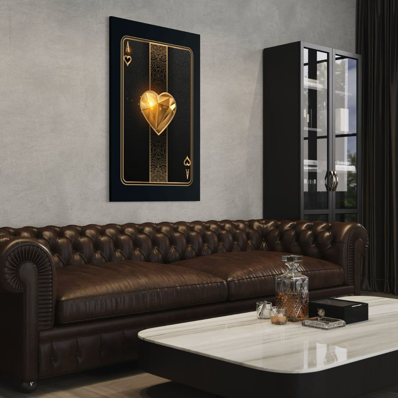 dibond schilderij van een harten aas in een luxe interieur