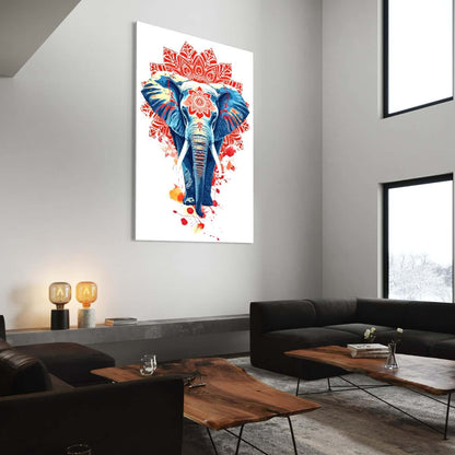 dibond schilderij van een olifant met mandala in woonkamer