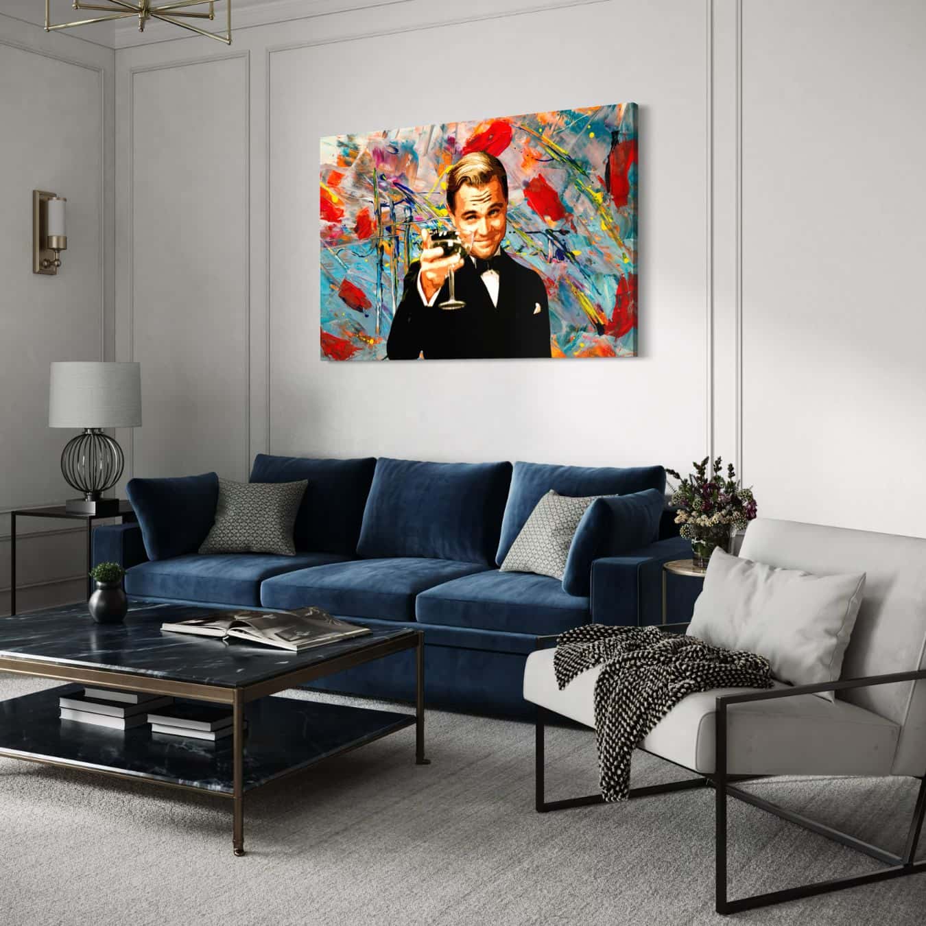 Dibond schilderij in Gatsby stijl als popart eyecatcher op witte muur.