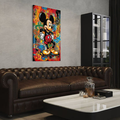 Graffiti stijl schilderij op dibond in modern strak interieur.