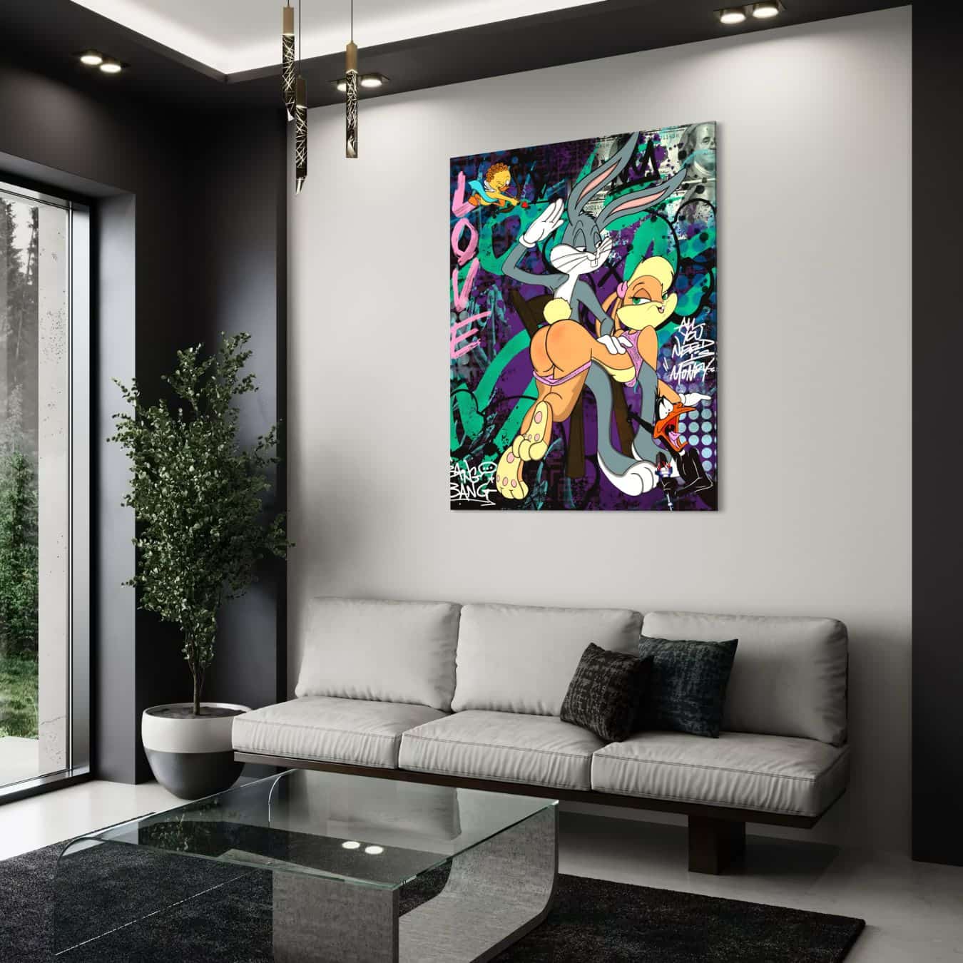 Stoere graffiti wanddecoratie op dibond met Looney Toons personages