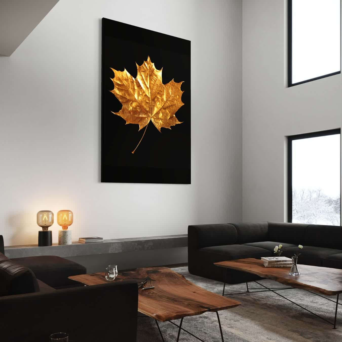 Gouden blad kunstwerk als eyecatcher in de woonkamer