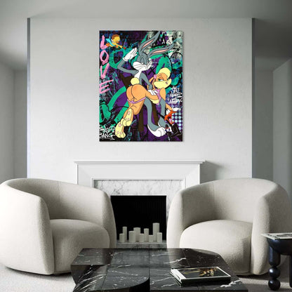 Kleurige wanddecoratie op canvas met Bugs en Lola Bunny