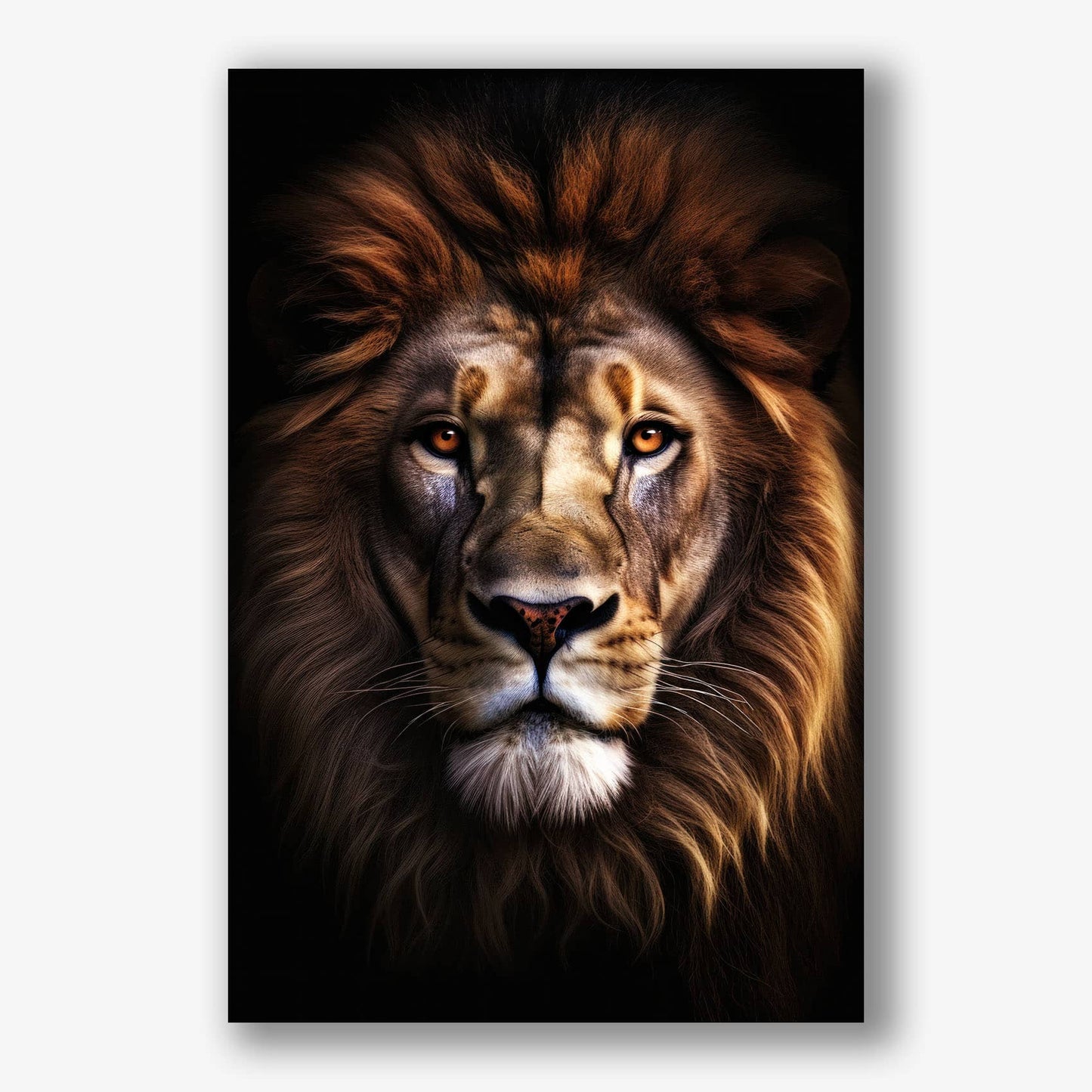Indrukwekkend schilderij van een leeuw als canvas wanddecoratie voor interieur.