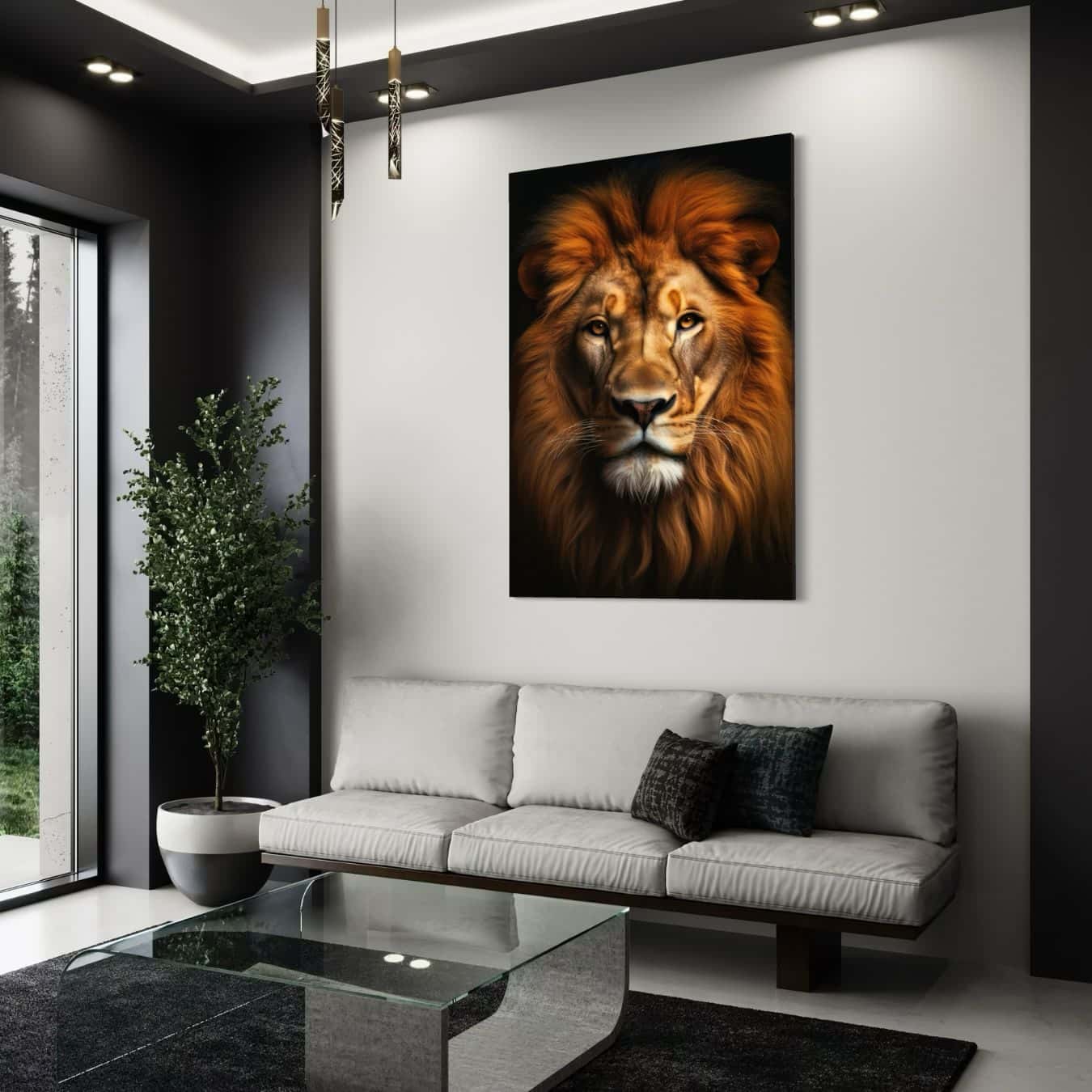 Plexiglas schilderij leeuw als bijzondere muurdecoratie voor sfeervolle slaapkamer