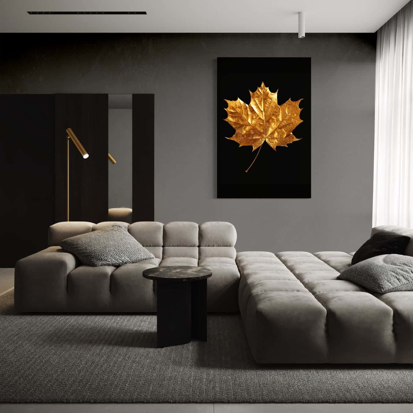 Blad muurdecoratie op dibond in luxe woonkamer sfeer
