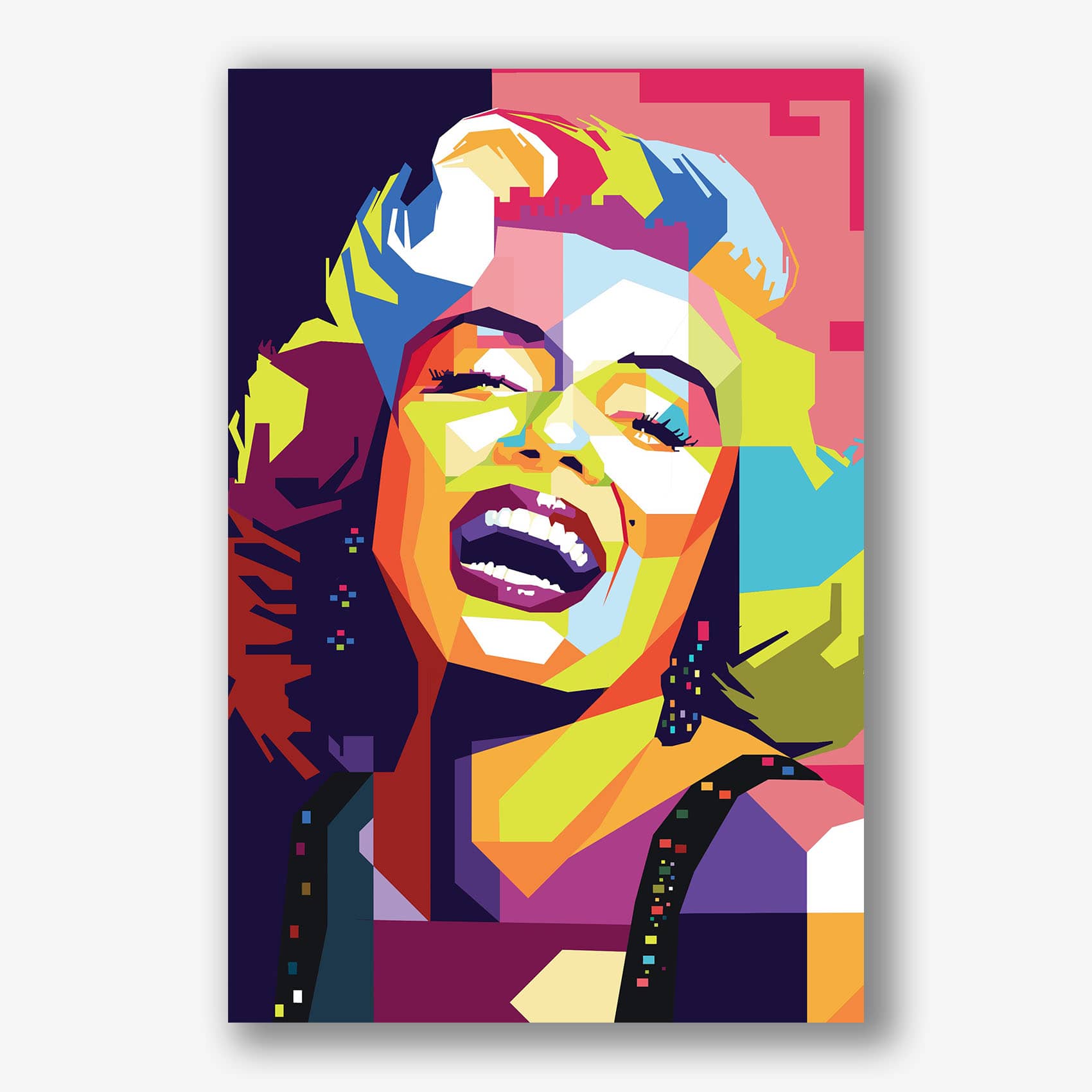 Kleurrijk canvas schilderij van Marilyn Monroe in popart stijl.