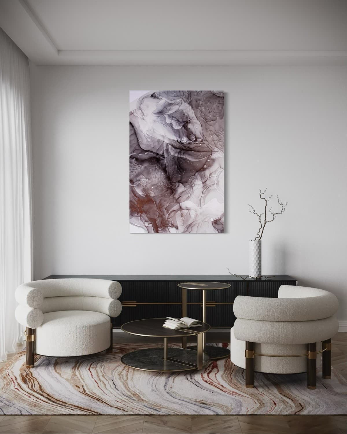 marmer schilderij paars in luxe woonkamer