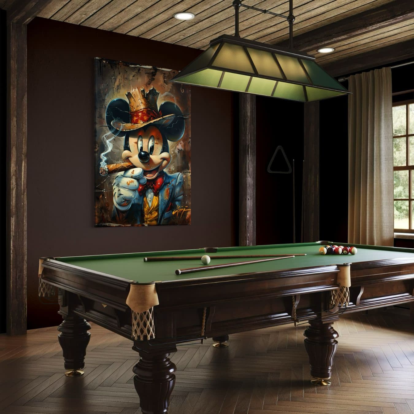 Mickey schilderij op dibond als wanddecoratie in stijlvolle speelkamer.
