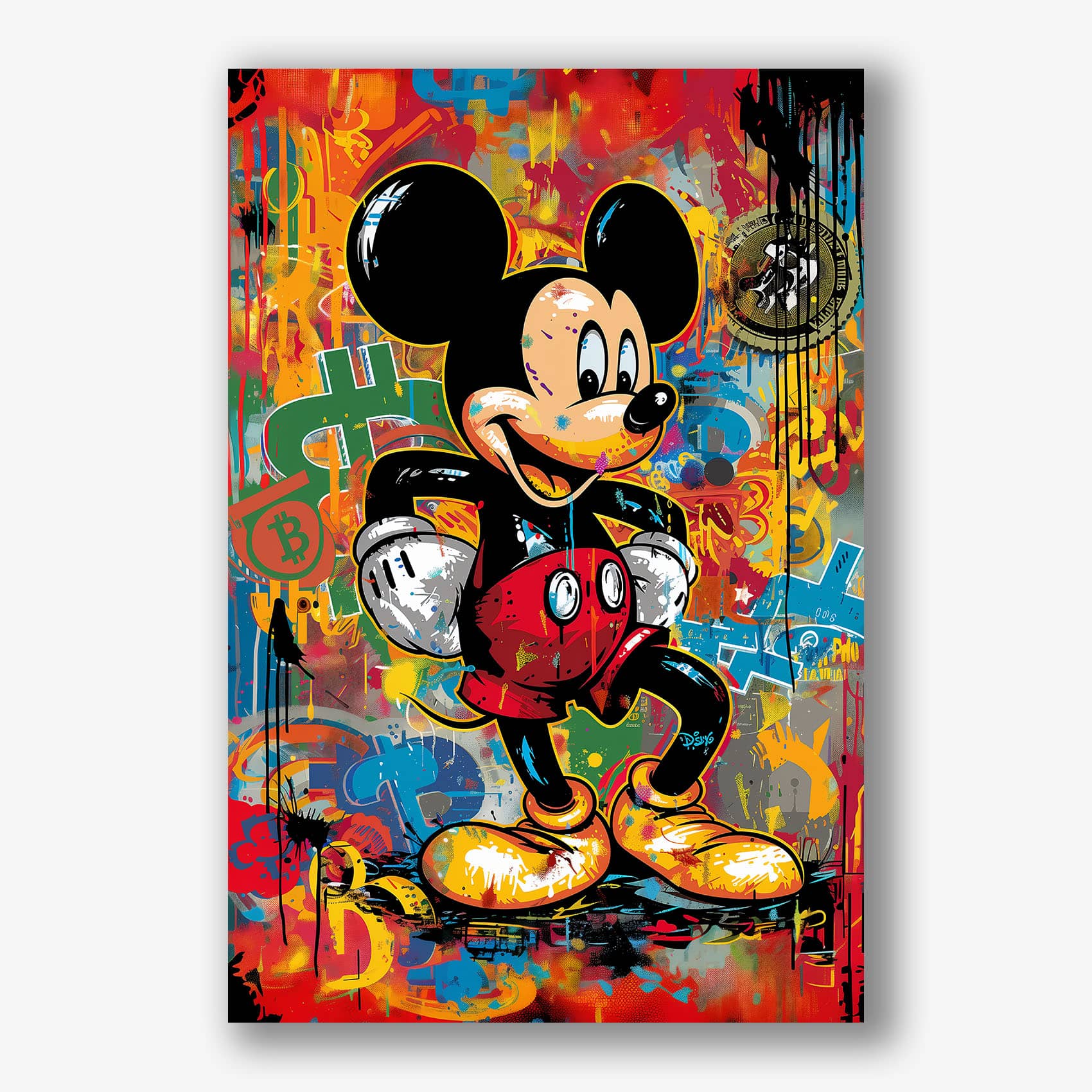 Kleurrijk popart schilderij op canvas met Mickey in graffiti-stijl.