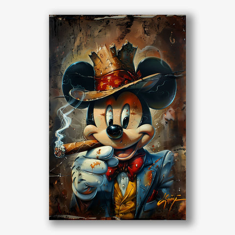 Cartoon schilderij met Mickey Mouse als stoere muurdecoratie op canvas.