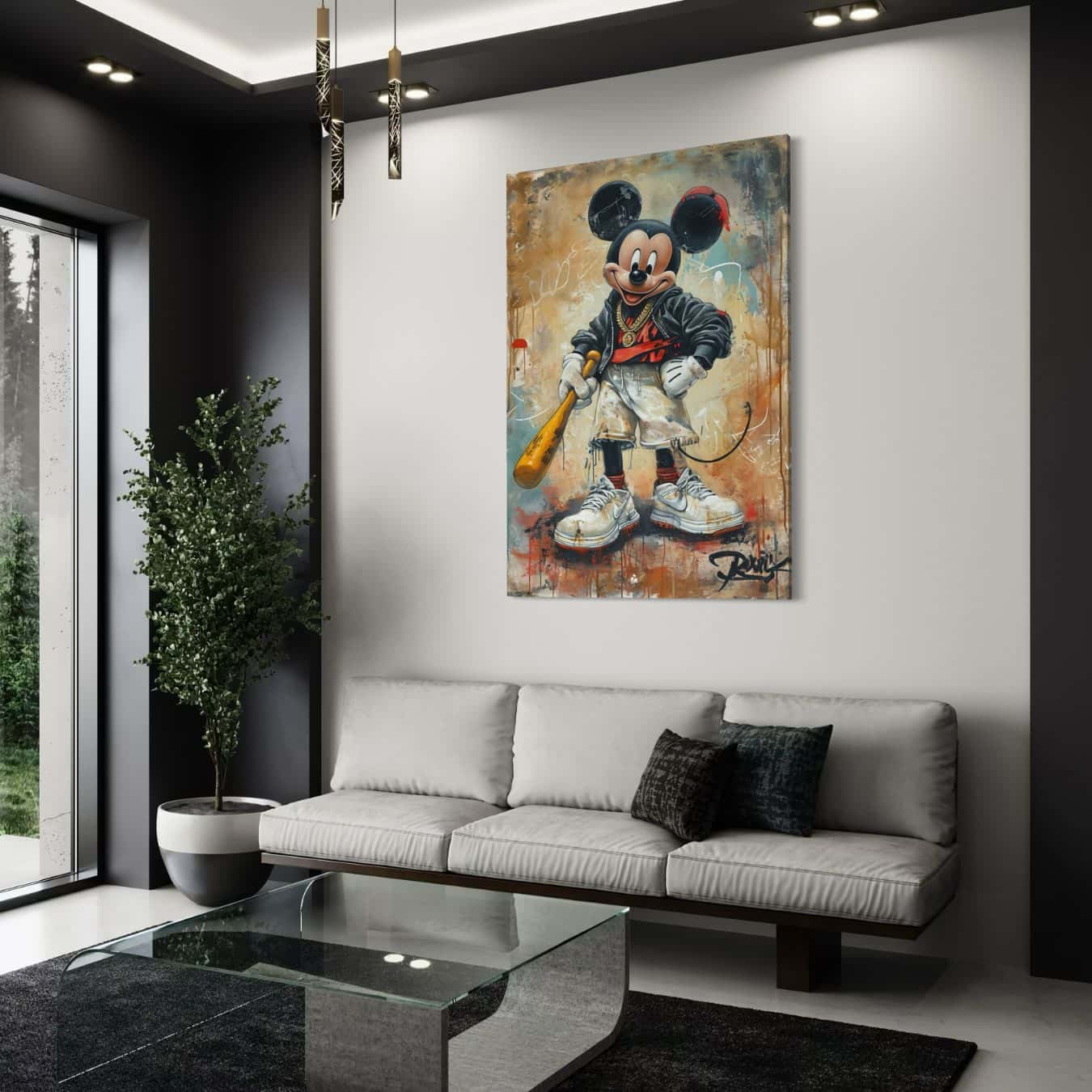 Wanddecoratie met urban Mickey Mouse in kleurrijke graffiti achtergrond