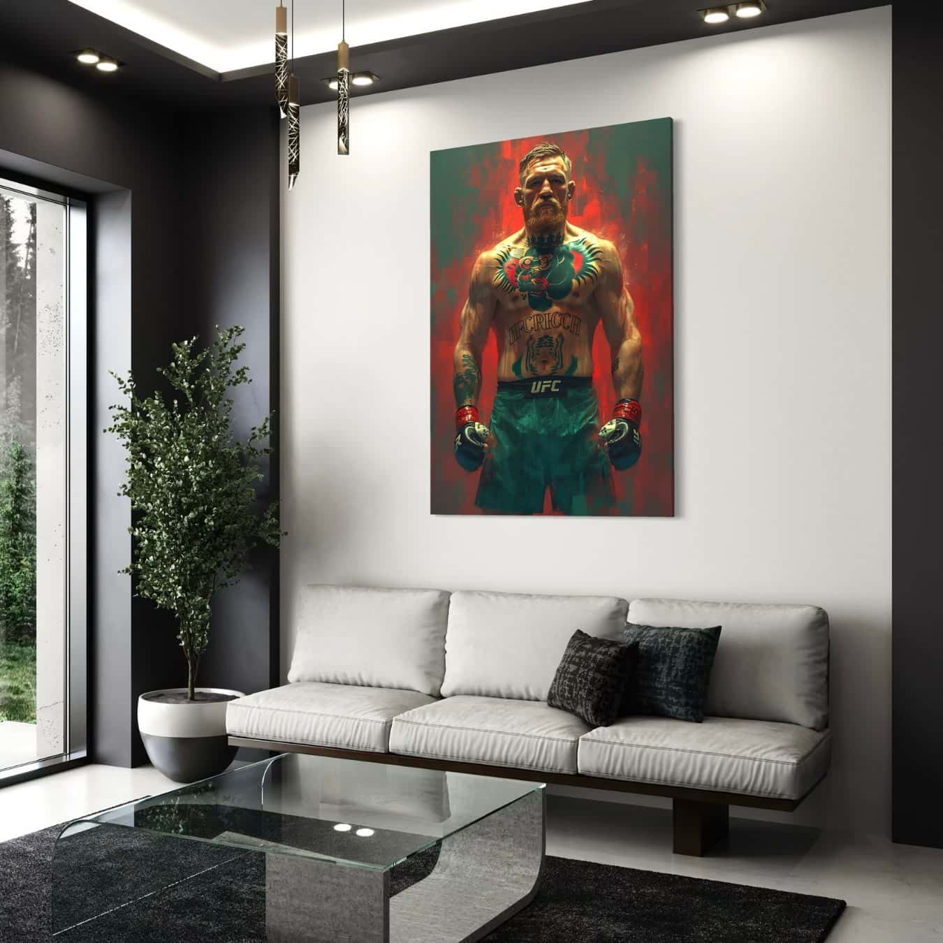 Plexiglas schilderij van MMA-vechter als stoere wanddecoratie in interieur
