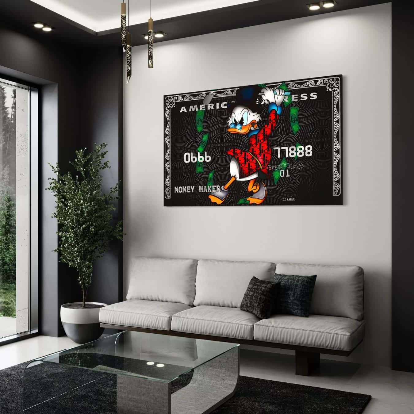 Moderne wanddecoratie van Dagobert Duck op canvas doek.