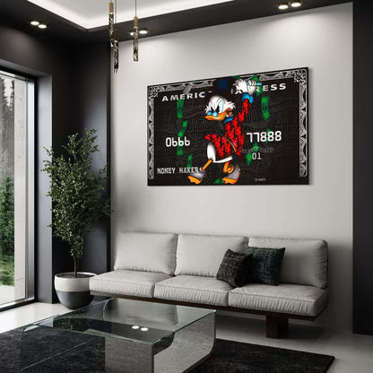 Moderne wanddecoratie van Dagobert Duck op canvas doek.