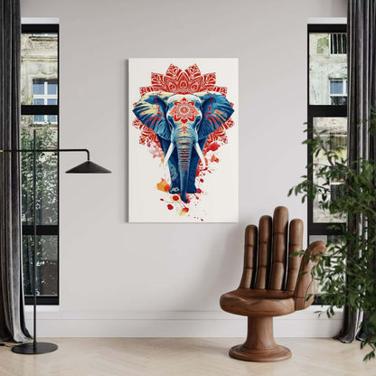 Kleurrijk olifantenschilderij als wanddecoratie in een modern interieur met speels design