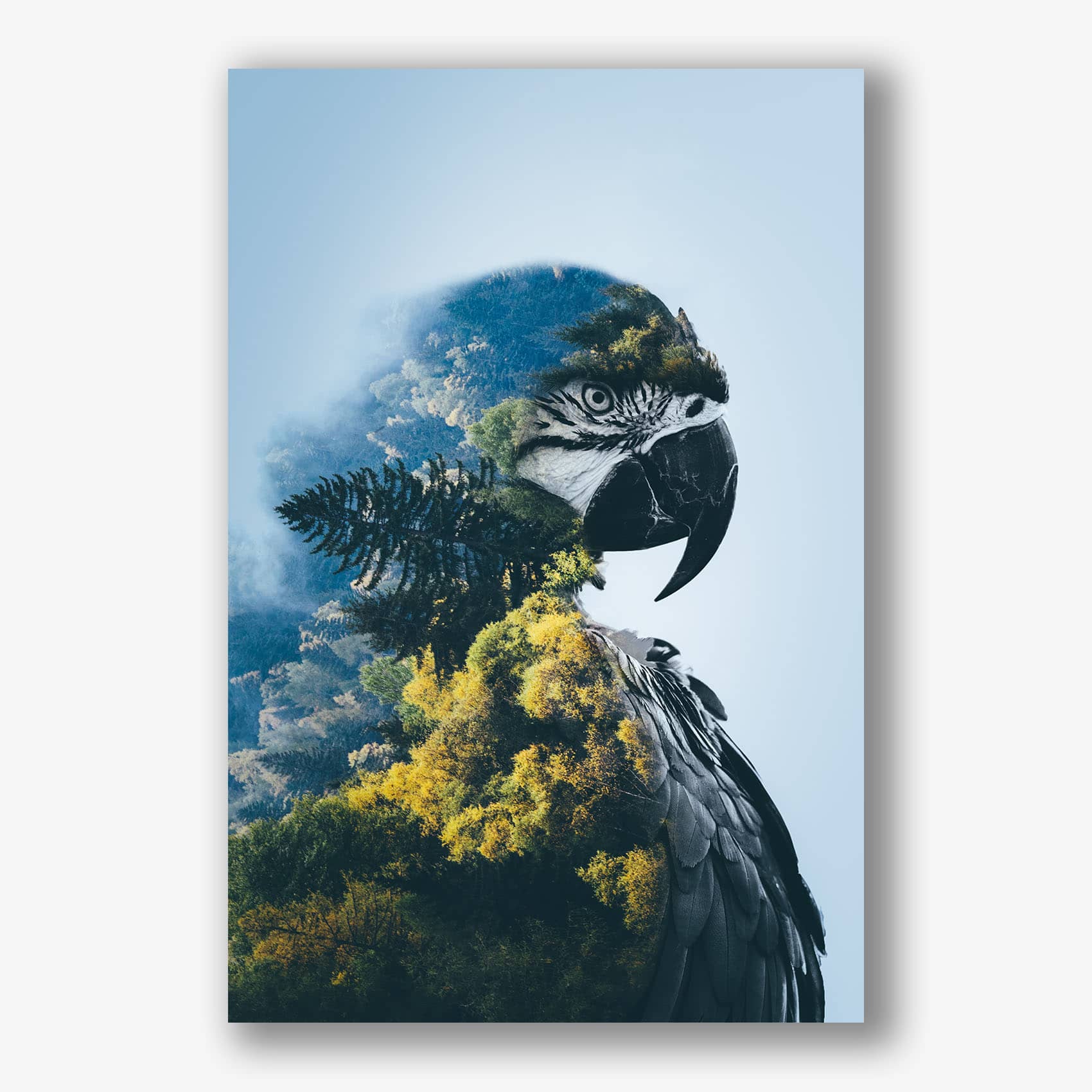 Papegaai met boslandschap als creatieve muurdecoratie