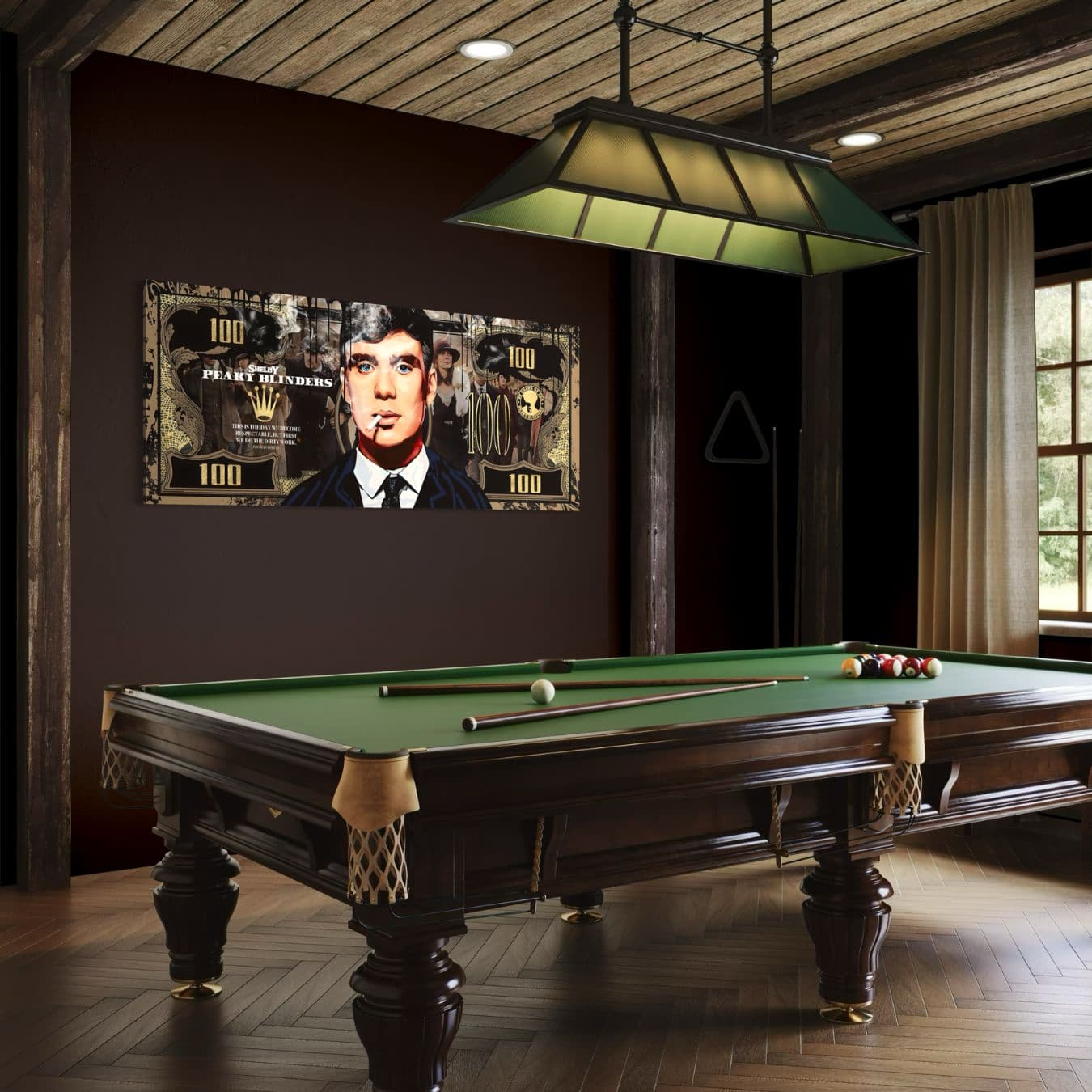 Dibond schilderij van Shelby en familie in moderne woonkamer
