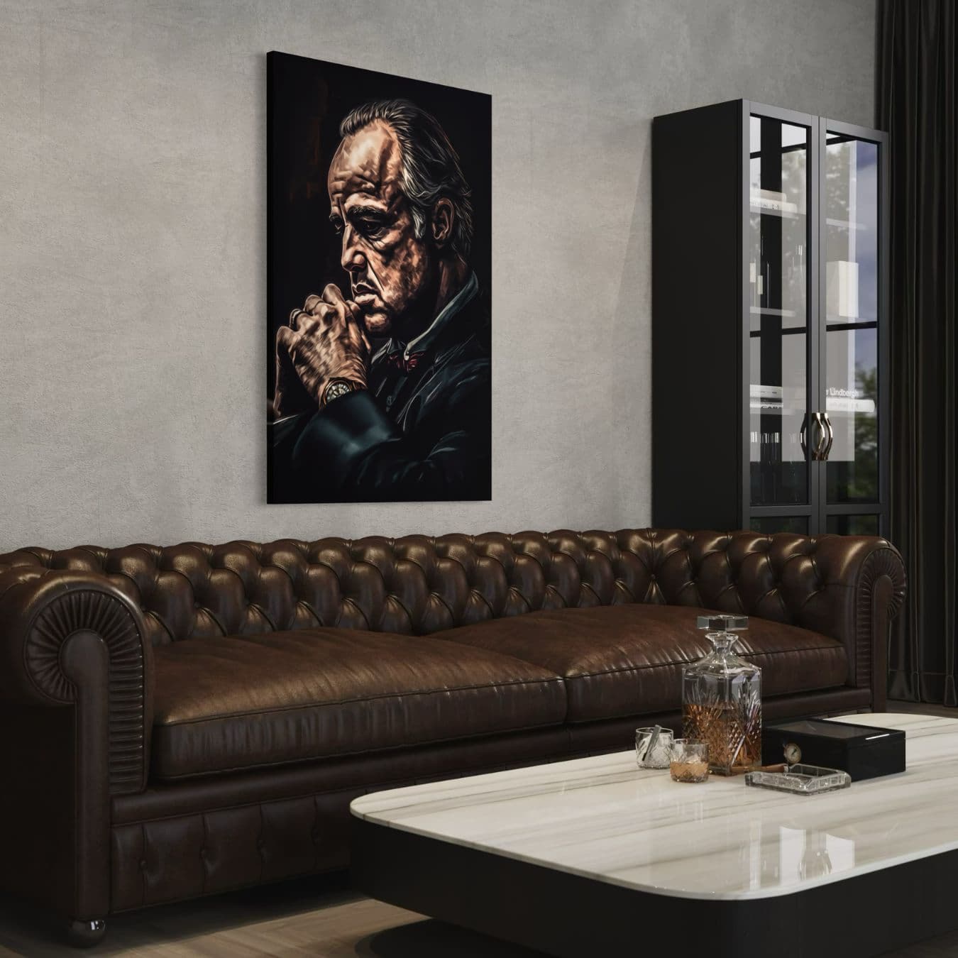 Plexiglas wanddecoratie van godfather portret in modern interieur