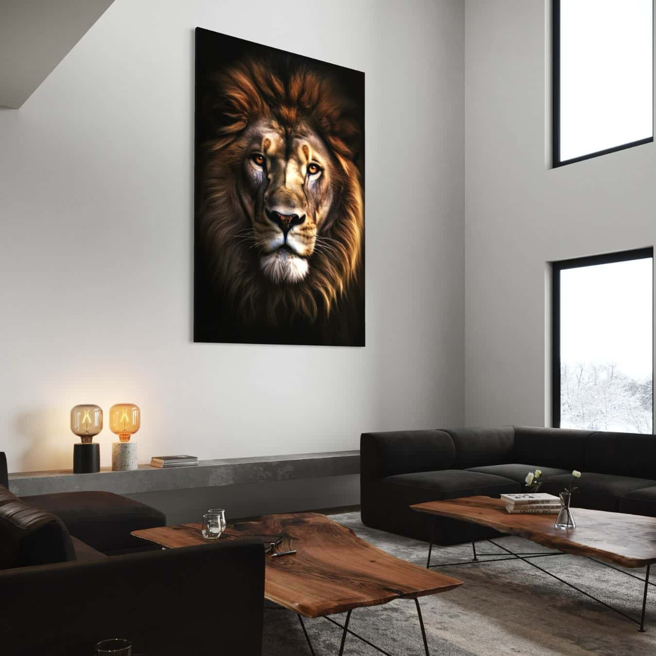 Schitterende muurdecoratie van een leeuw op plexiglas, ideaal voor interieurkunst.