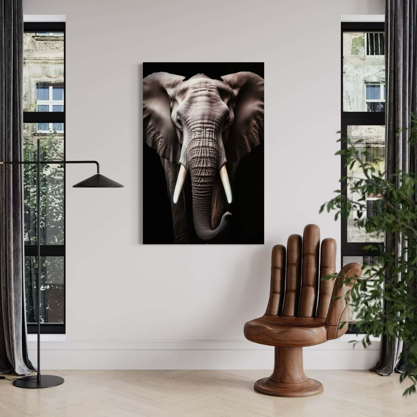 Luxe plexiglas wanddecoratie van een olifant, ideaal als modern schilderij.
