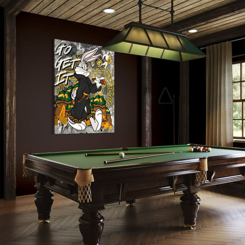 Go Get It kunstwerk van Bugs op dibond in biljartkamer