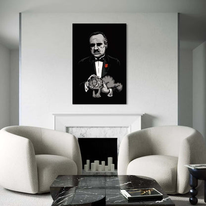Plexiglas schilderij van godfather met Garfield in modern interieur.