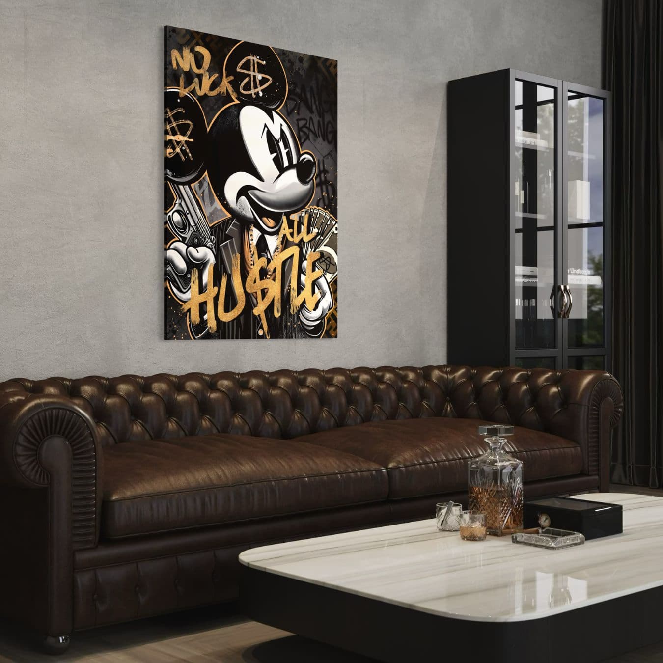 plexiglas gangster schilderij mickey mouse in mancave