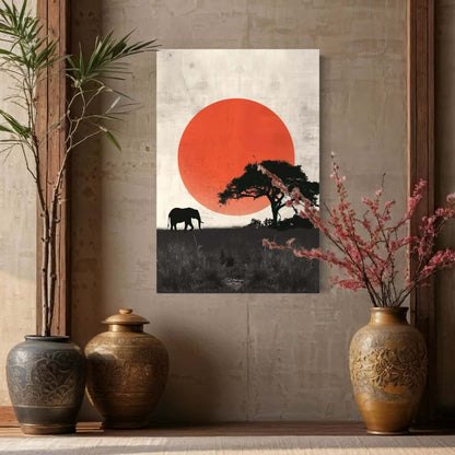 plexiglas schilderij van een olifant in een woonkamer opgehangen