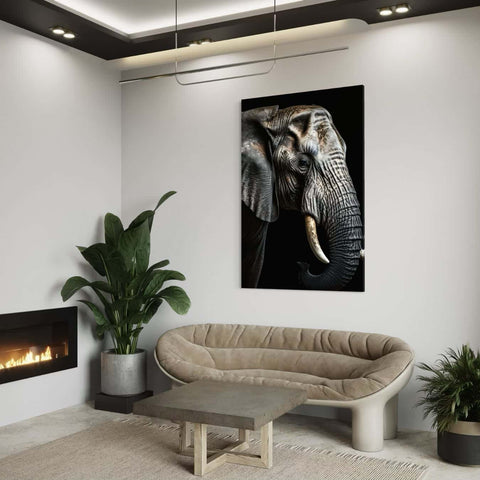 plexiglas wanddecoratie olifant in een interieur met kamerplant