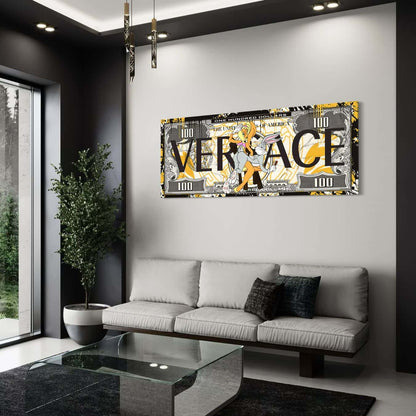Plexiglas wanddecoratie met Versace stijl kunst in strak interieur