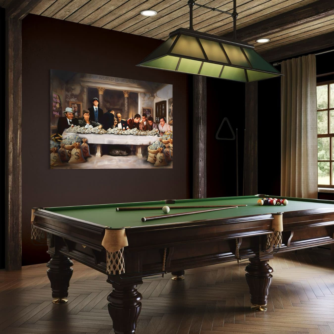 Gangster schilderij als muurdecoratie in stijlvolle woonkamer