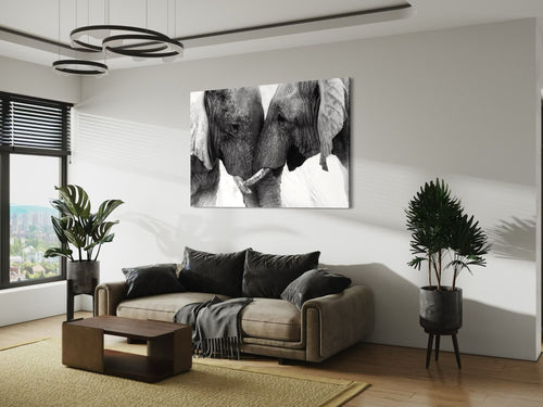 schilderij van twee olifanten in groene woonkamer