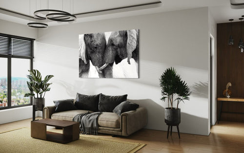 schilderij van twee olifanten in moderne woonkamer
