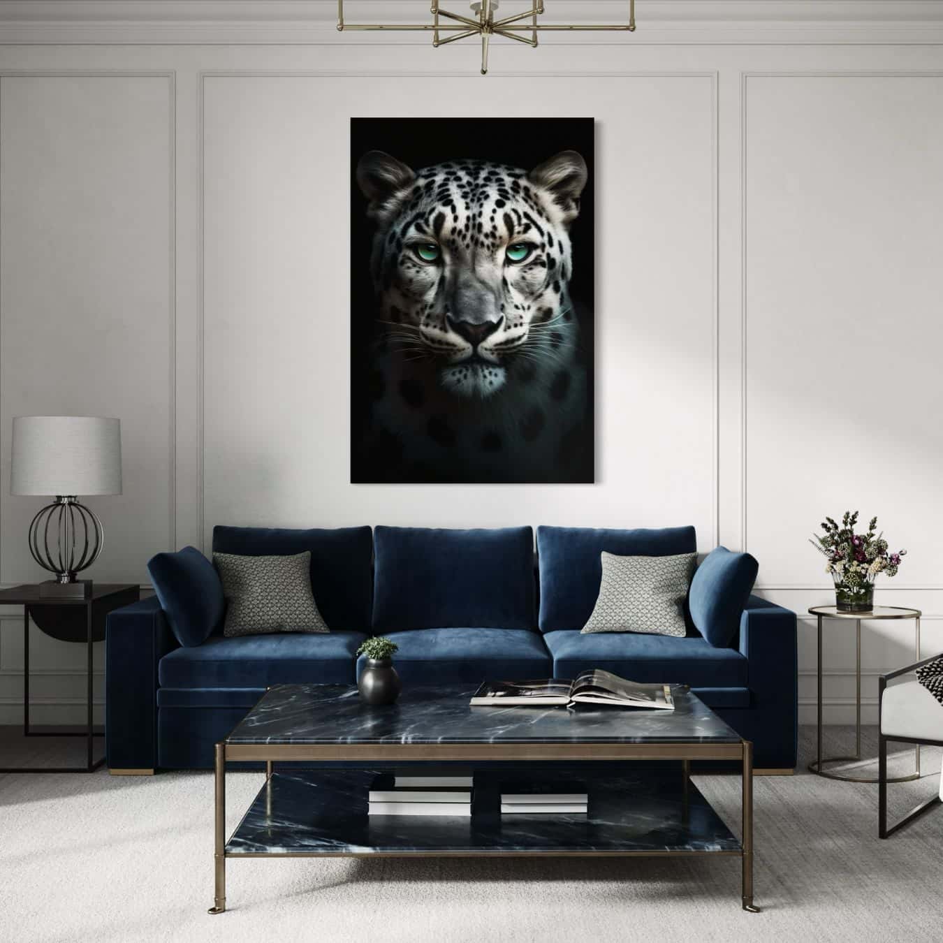 Sneeuwpanter wanddecoratie op plexiglas als stijlvolle toevoeging voor modern interieur